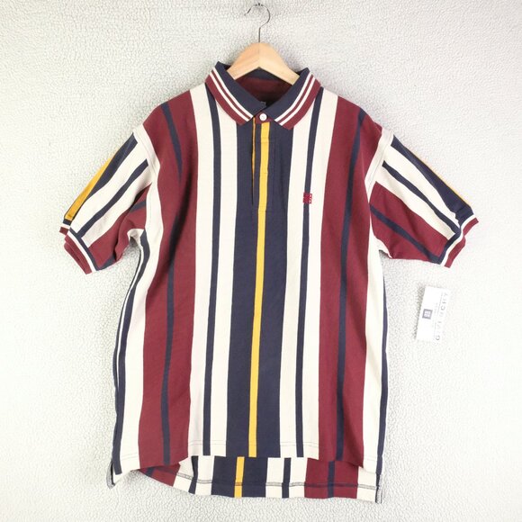 Givenchy Polo Mens Large Burgundy Blue Striped Knit Vintage Heavyweight New - Picture 1 of 9